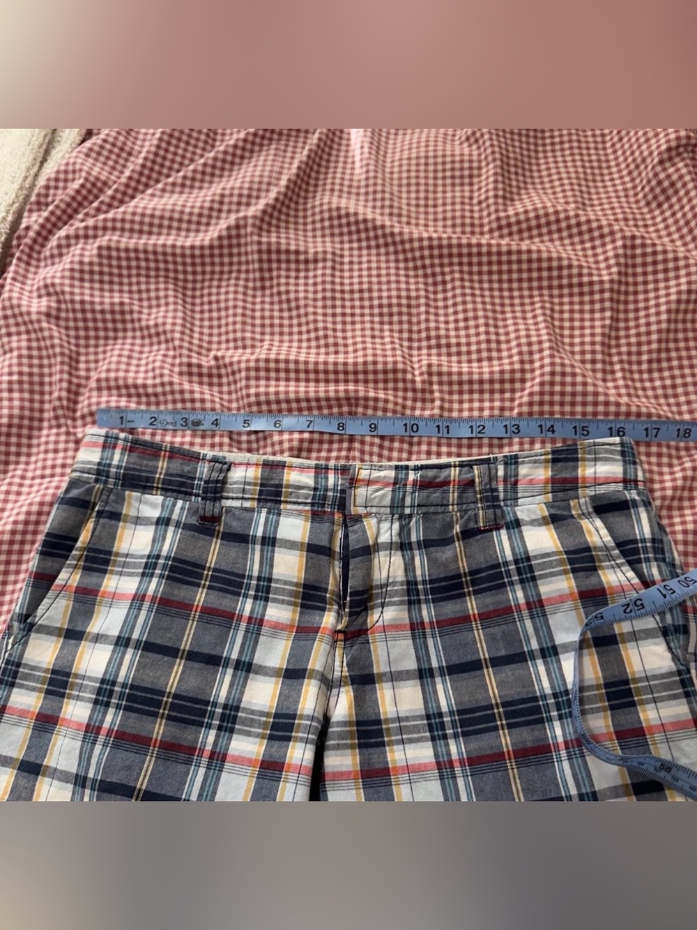 Y2K Roxy Plaid Knee-Length Women's Shorts - Blue & White - Picture 3 of 6